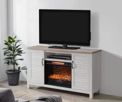 54" 2-Tone Shutter Door Electric Fireplace Console -Deco Haven Shop 810571321 A8 02