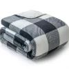 Black & White Buffalo Check Velvet & Sherpa Throw, (50" X 60")