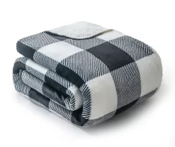 Black & White Buffalo Check Velvet & Sherpa Throw, (50" X 60")