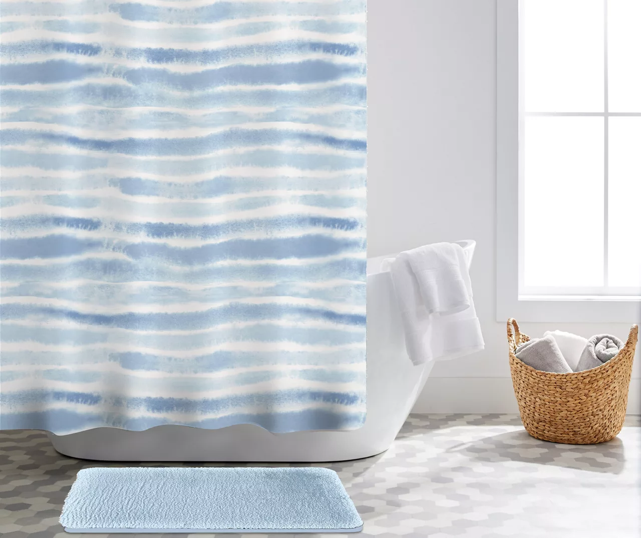 Adair Light Blue Watercolor & Faux Fur 14-Piece Bath Set 1 Adair Light Blue Watercolor & Faux Fur 14-Piece Bath Set