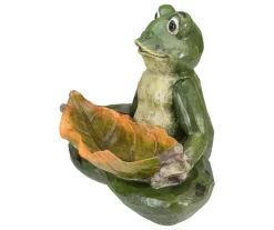 11.5" Sitting Frog & Leaf Birdfeeder Garden Statuary -Deco Haven Shop 810576189 3