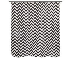 White & Black Step Up Chevron Medium-Weight PEVA Shower Liner