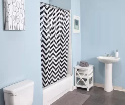 White & Black Step Up Chevron Medium-Weight PEVA Shower Liner -Deco Haven Shop 810587869 3