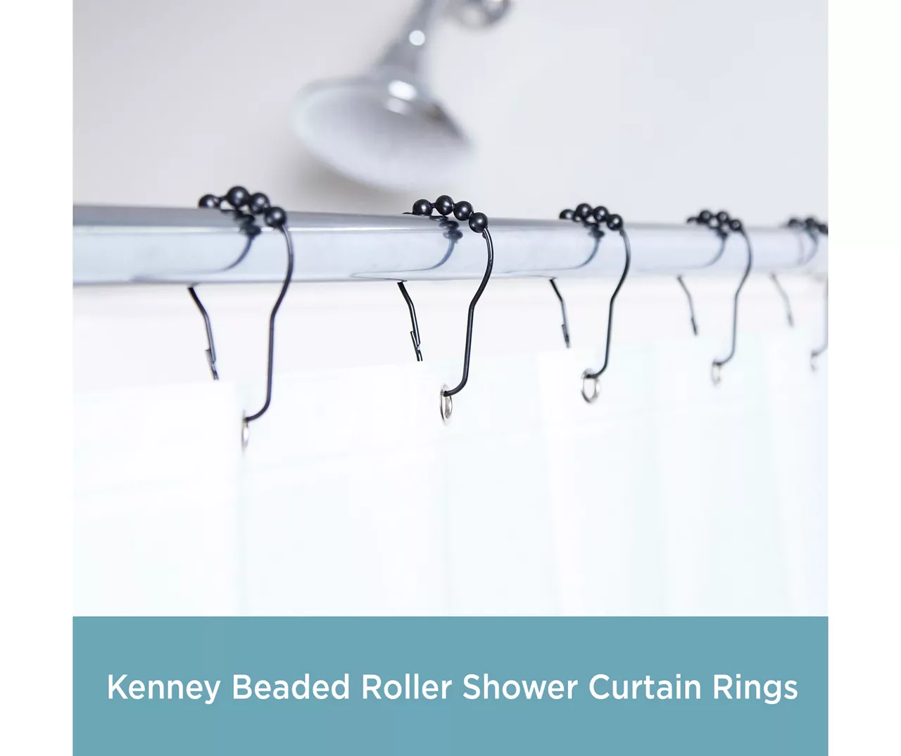 Black Beaded Roller Shower Curtain Double Hooks, 12-Pack 2 Black Beaded Roller Shower Curtain Double Hooks, 12-Pack - Image 2