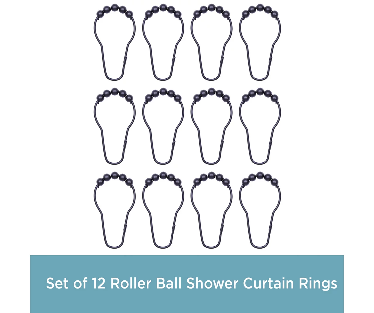 Black Beaded Roller Shower Curtain Double Hooks, 12-Pack 4 Black Beaded Roller Shower Curtain Double Hooks, 12-Pack - Image 4