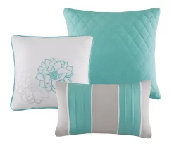 Jane Aqua & Gray Floral King 7-Piece Comforter Set -Deco Haven Shop 810590688 810590687 810590686 810590793 3