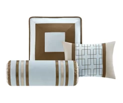 Beverly Light Blue & Brown Color Block California King 7-Piece Comforter Set -Deco Haven Shop 810590778 810590777 810590776 3