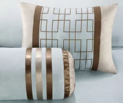 Beverly Light Blue & Brown Color Block California King 7-Piece Comforter Set -Deco Haven Shop 810590778 810590777 810590776 7