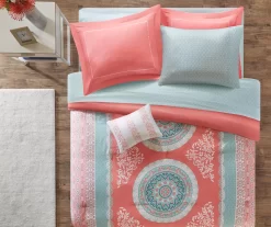 Blaire Coral & Aqua Boho Medallion Twin XL 8-Piece Comforter Set -Deco Haven Shop 810590806 810590805 810590804 810590803 3