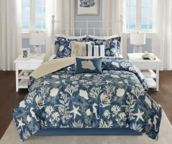 Bedford Blue & White Coastal Cotton Sateen California King 7-Piece Comforter Set