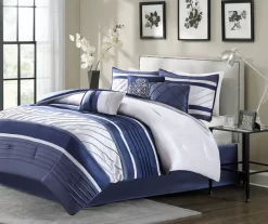 Burnett Color Block Pintuck Comforter Set -Deco Haven Shop 810590860 810590859 810590858 2
