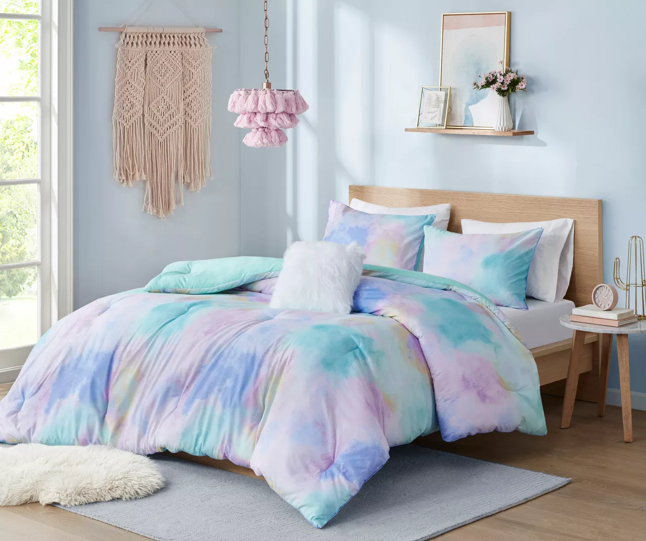 Lisa Aqua & Purple Pastel Watercolor Tie-Dye Twin/Twin XL 3-Piece Comforter Set 2 Lisa Aqua & Purple Pastel Watercolor Tie-Dye Twin/Twin XL 3-Piece Comforter Set - Image 2