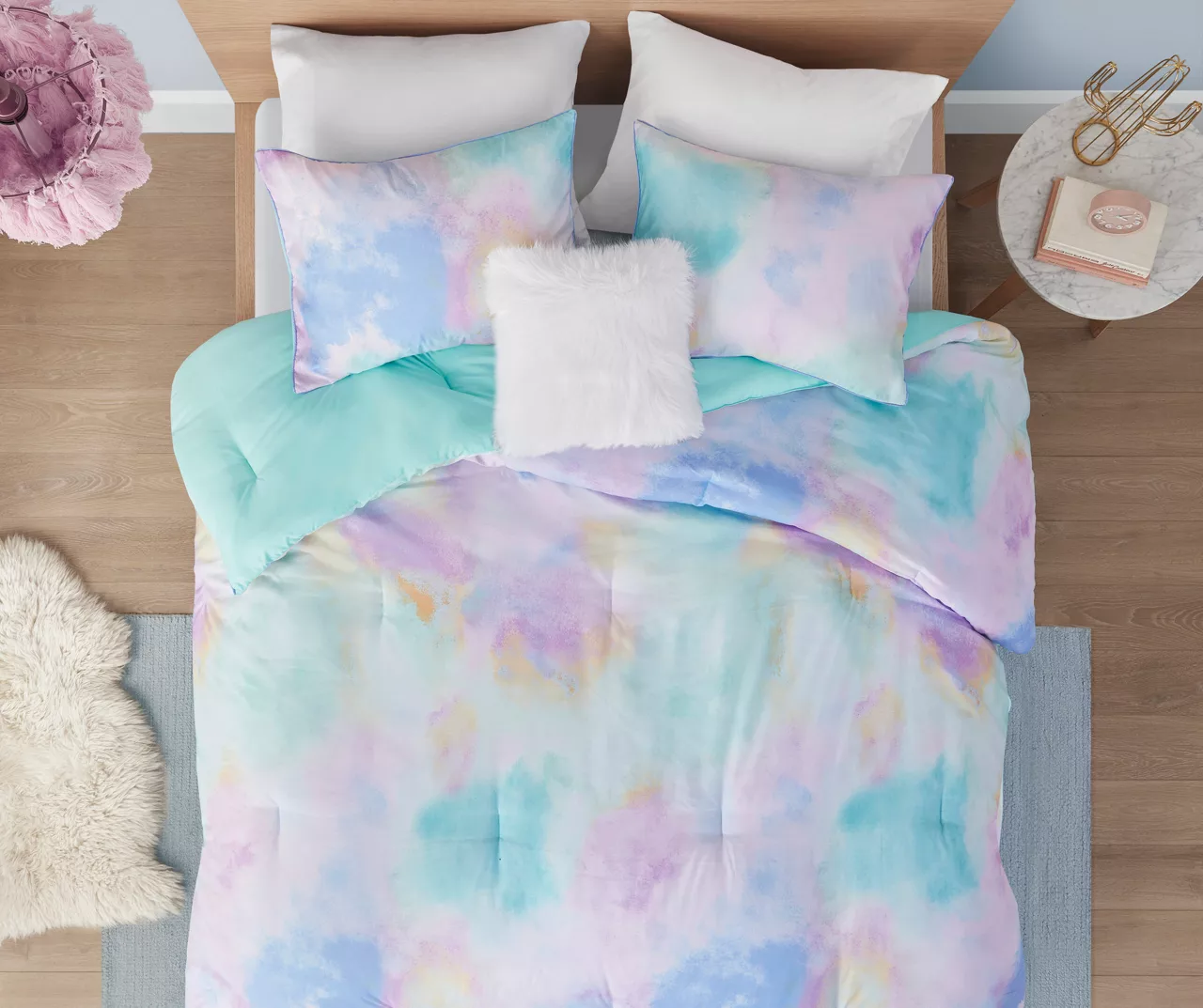 Lisa Aqua & Purple Pastel Watercolor Tie-Dye Twin/Twin XL 3-Piece Comforter Set 3 Lisa Aqua & Purple Pastel Watercolor Tie-Dye Twin/Twin XL 3-Piece Comforter Set - Image 3
