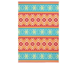 Emeliene Orange & Blue Geometric Linework Outdoor Area Rug, (7.8' X 9.5')