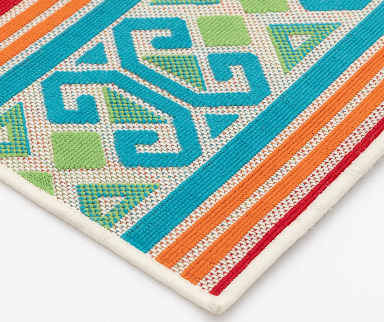 Emeliene Orange & Blue Geometric Linework Outdoor Area Rug, (7.8' X 9.5') 3 Emeliene Orange & Blue Geometric Linework Outdoor Area Rug, (7.8' X 9.5') - Image 3
