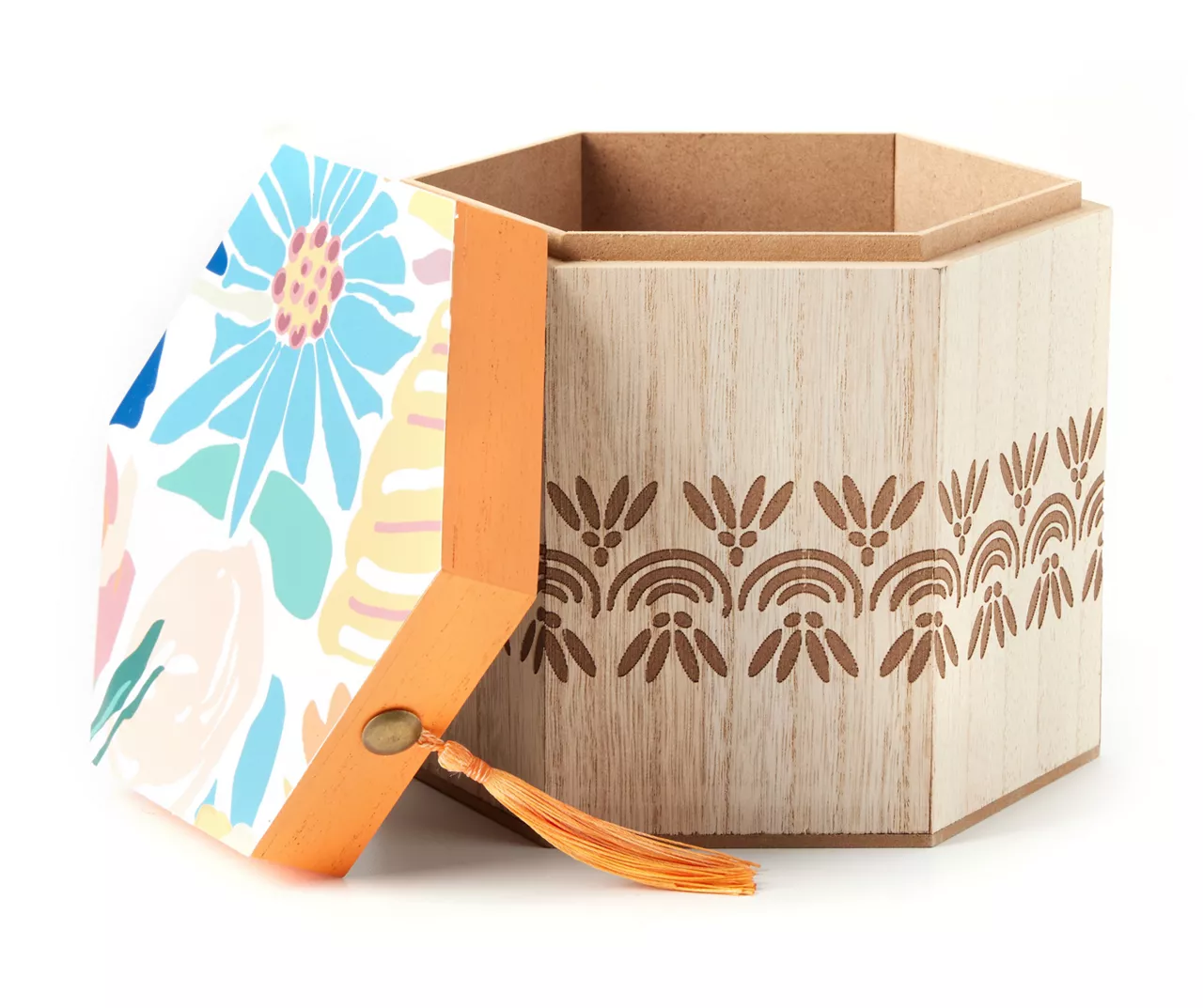 Blossom Blue & Yellow Floral Hexagon Storage Box 2 Blossom Blue & Yellow Floral Hexagon Storage Box - Image 2