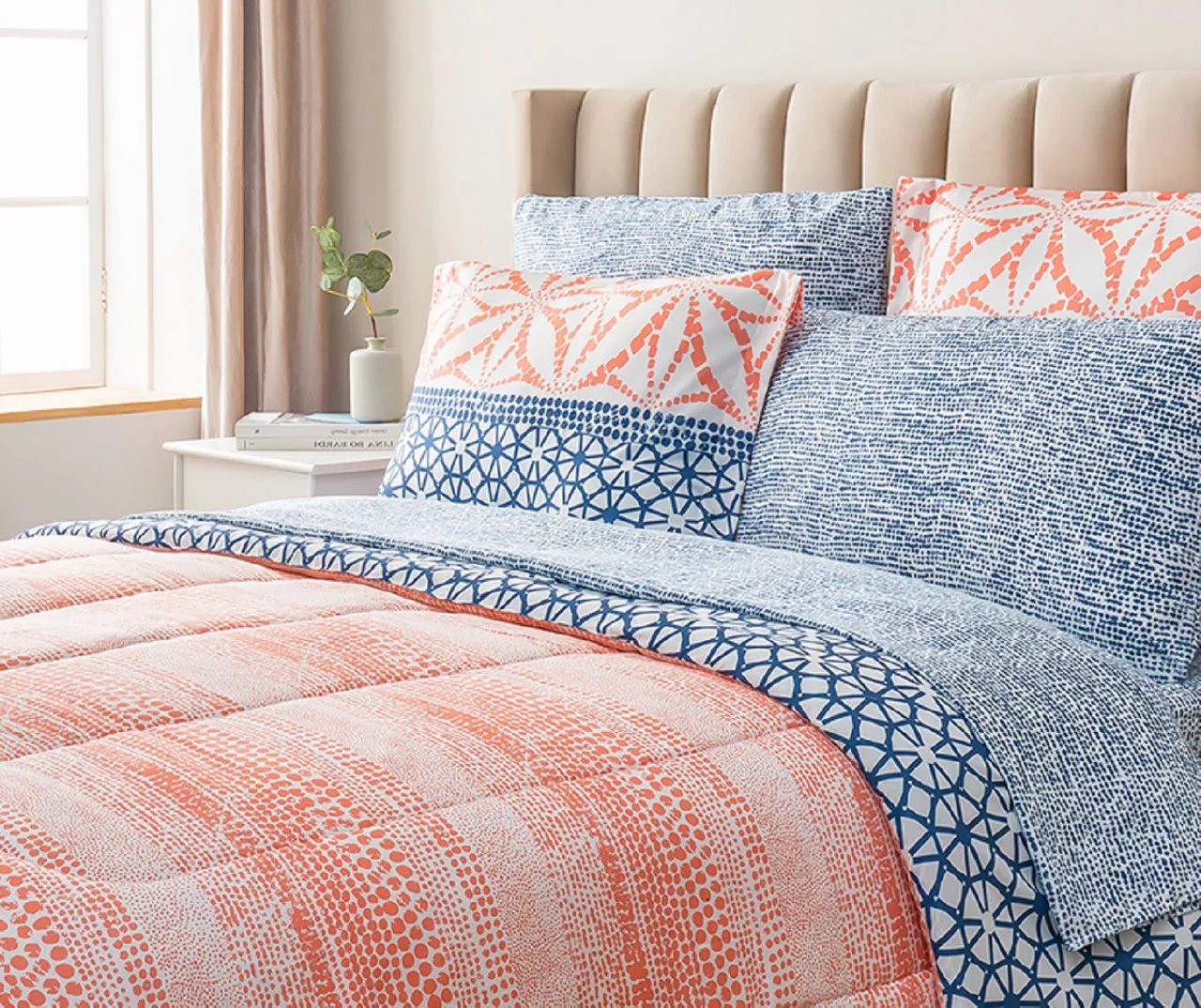 Real Living Coral & Blue Geometric Floral Bed-in-a-Bag Set 11 Real Living Coral & Blue Geometric Floral Bed-in-a-Bag Set - Image 11
