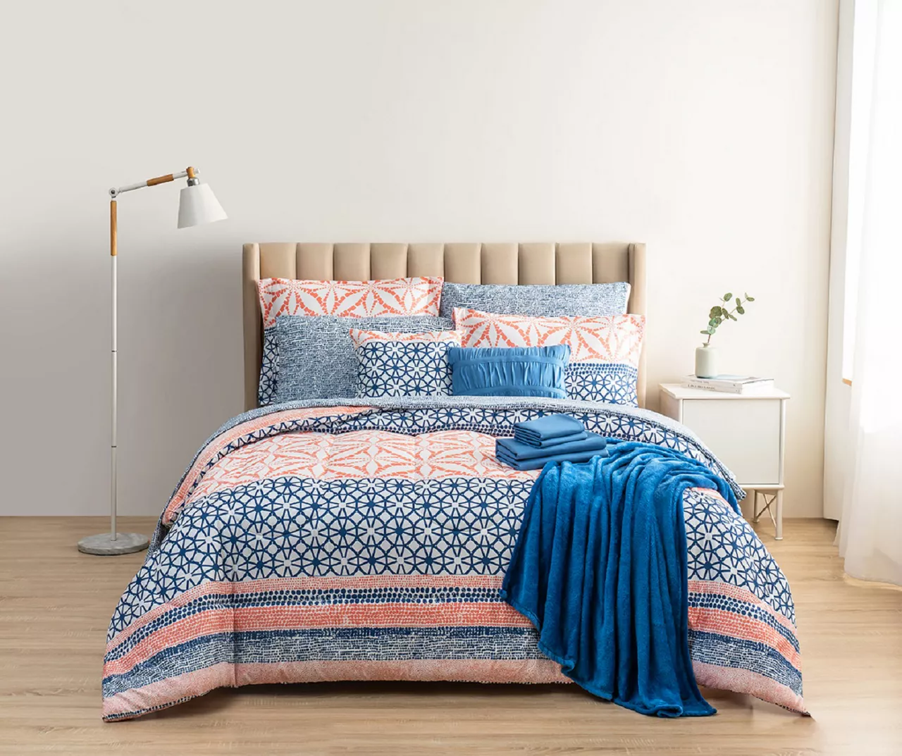 Real Living Coral & Blue Geometric Floral Bed-in-a-Bag Set 12 Real Living Coral & Blue Geometric Floral Bed-in-a-Bag Set - Image 12