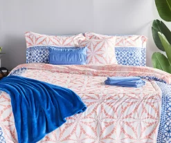 Real Living Coral & Blue Geometric Floral Bed-in-a-Bag Set