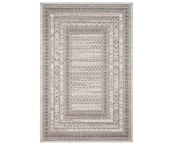 Summertime Gray & Ivory Geometric Borders Outdoor Area Rug, (5' X 7.5')