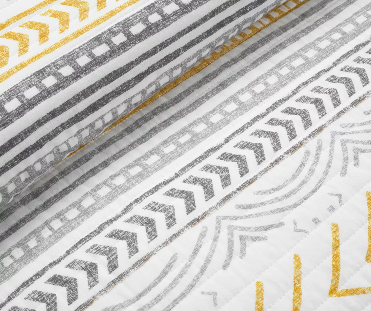 Hygge Gray, Yellow & White Geometric Reversible Full/Queen 3-Piece Quilt Set 3 Hygge Gray, Yellow & White Geometric Reversible Full/Queen 3-Piece Quilt Set - Image 3