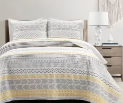 Hygge Gray, Yellow & White Geometric Reversible Full/Queen 3-Piece Quilt Set