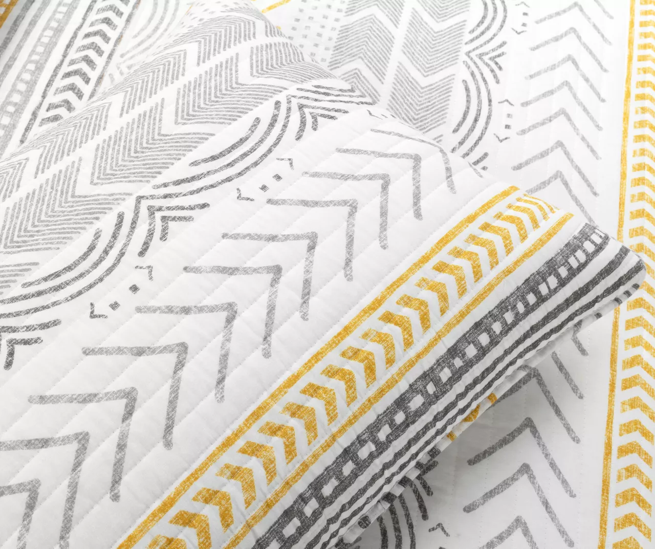 Hygge Gray, Yellow & White Geometric Reversible Full/Queen 3-Piece Quilt Set 5 Hygge Gray, Yellow & White Geometric Reversible Full/Queen 3-Piece Quilt Set - Image 5