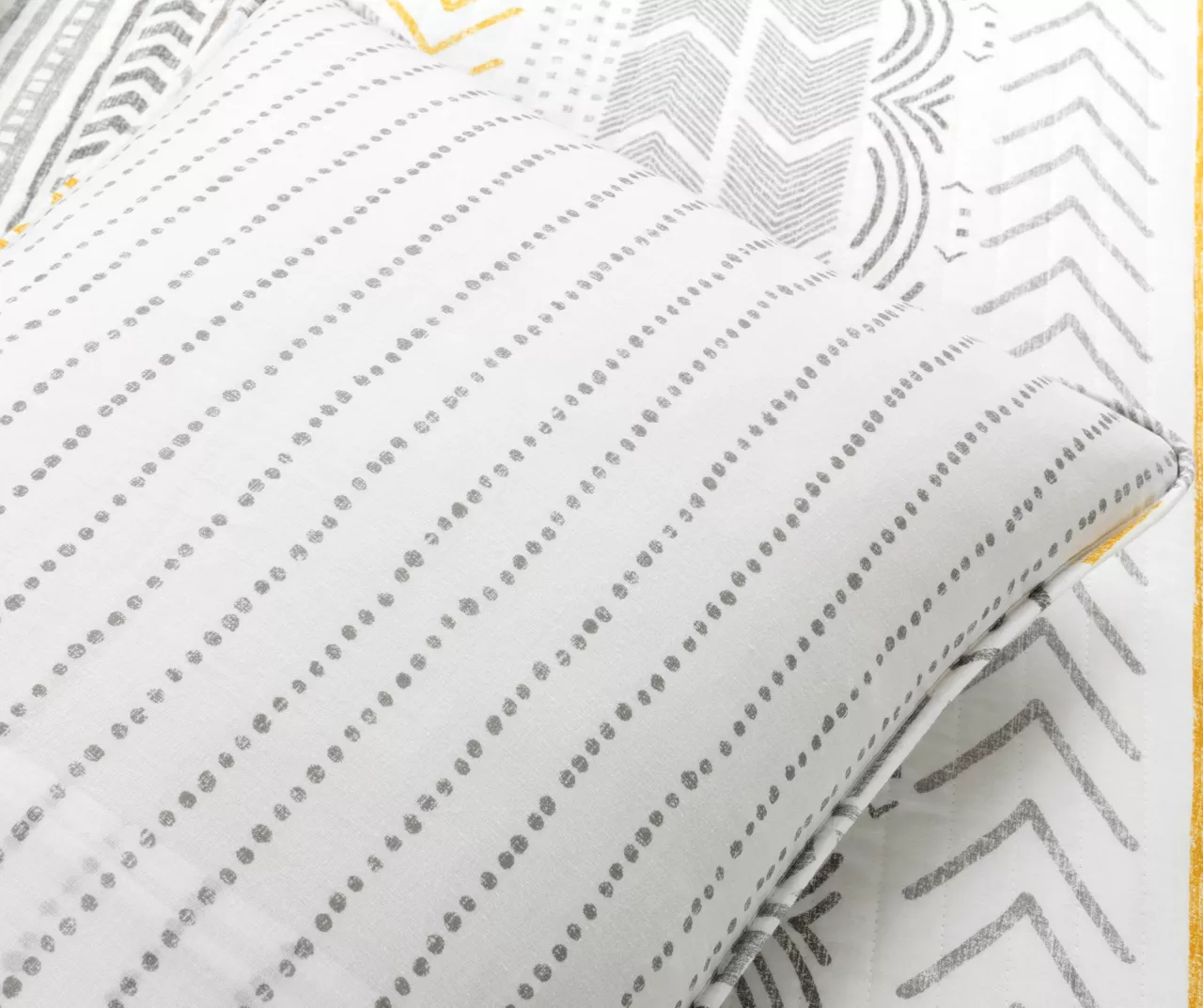 Hygge Gray, Yellow & White Geometric Reversible Full/Queen 3-Piece Quilt Set 6 Hygge Gray, Yellow & White Geometric Reversible Full/Queen 3-Piece Quilt Set - Image 6