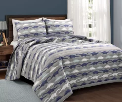 Navy & Gray Dinosaur Reversible Twin 2-Piece Quilt Set