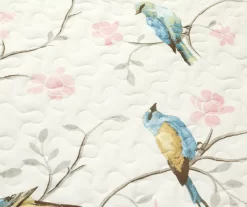 White, Blue & Pink Bird & Floral Reversible Full/Queen 3-Piece Quilt Set -Deco Haven Shop 810596024 2