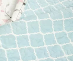 White, Blue & Pink Bird & Floral Reversible Full/Queen 3-Piece Quilt Set -Deco Haven Shop 810596024 3