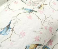 White, Blue & Pink Bird & Floral Reversible Full/Queen 3-Piece Quilt Set -Deco Haven Shop 810596024 4