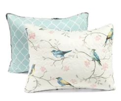 White, Blue & Pink Bird & Floral Reversible Full/Queen 3-Piece Quilt Set -Deco Haven Shop 810596024 6