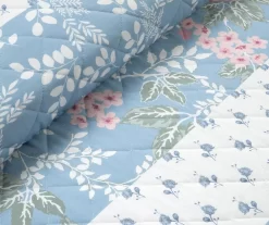 Blue Floral & Stripe Cotton Reversible Full/Queen 3-Piece Quilt Set -Deco Haven Shop 810596029 2