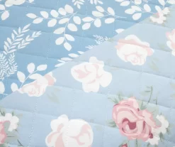 Blue Floral & Stripe Cotton Reversible Full/Queen 3-Piece Quilt Set -Deco Haven Shop 810596029 3