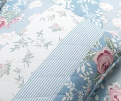 Blue Floral & Stripe Cotton Reversible Full/Queen 3-Piece Quilt Set -Deco Haven Shop 810596029 5