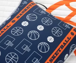 White & Orange Basketball Reversible Full/Queen 5-Piece Quilt Set -Deco Haven Shop 810596047 5
