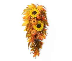 26" Sunflower, Pumpkin & Leaf Teardrop Wreath