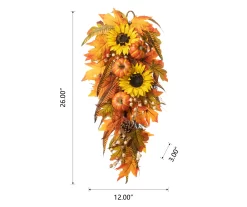 26" Sunflower, Pumpkin & Leaf Teardrop Wreath -Deco Haven Shop 810596394 5