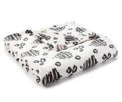 Thalia White & Brown Leopard Print Swirl Throw, (50" X 70")