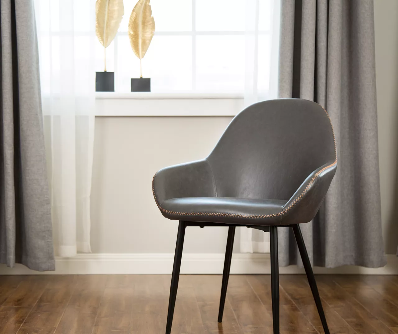 Mid-Century Modern Gray Faux Leather Dining Chairs, 2-Pack 2 Mid-Century Modern Gray Faux Leather Dining Chairs, 2-Pack - Image 2