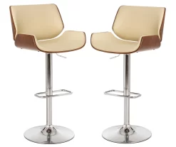 Glitzhome Mid-Century Modern Faux Leather & Chrome Adjustable Bar Stools, 2-Pack