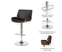 Glitzhome Mid-Century Modern Faux Leather & Chrome Adjustable Bar Stools, 2-Pack -Deco Haven Shop 810598742 A0 6