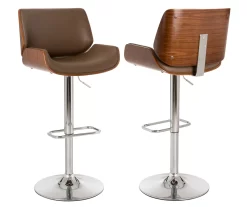 Glitzhome Mid-Century Modern Faux Leather & Chrome Adjustable Bar Stools, 2-Pack -Deco Haven Shop 810598743 A0 1