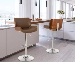 Glitzhome Mid-Century Modern Faux Leather & Chrome Adjustable Bar Stools, 2-Pack -Deco Haven Shop 810598743 A0 3