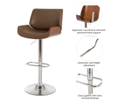 Glitzhome Mid-Century Modern Faux Leather & Chrome Adjustable Bar Stools, 2-Pack -Deco Haven Shop 810598743 A0 6