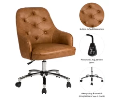 Caramel Brown Faux Leather Tufted Adjustable Office Chair -Deco Haven Shop 810598931 A0 6