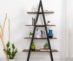 Walnut Modern A-Frame 4-Shelf Bookcase 9 Walnut Modern A-Frame 4-Shelf Bookcase -Deco Haven Shop 810598942 A0 3