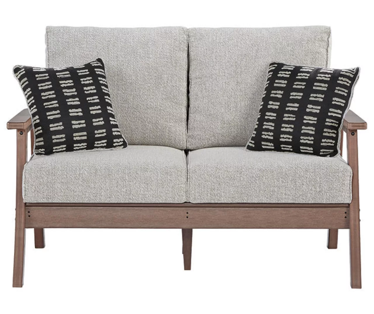 Emmeline Wood Look Cushioned Patio Loveseat 1 Emmeline Wood Look Cushioned Patio Loveseat