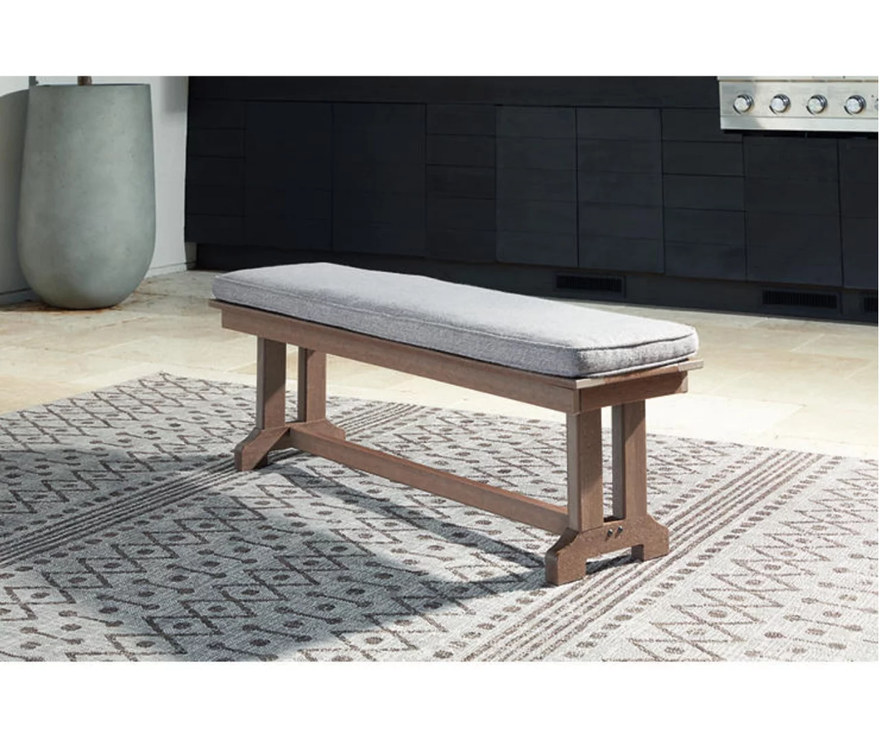 Emmeline Wood Look Cushioned Patio Bench 4 Emmeline Wood Look Cushioned Patio Bench - Image 4